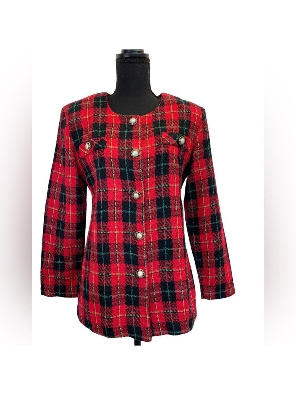 My Michelle Vintage Red tartan plaid check blazer jacket Sz 9/10